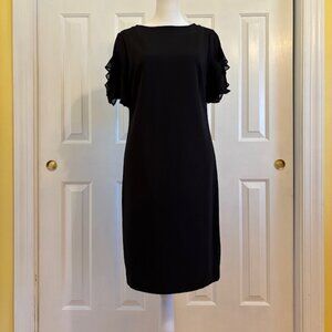 NWT DKNY Black Chiffon Ruffle Sleeve Shift Dress Size 8